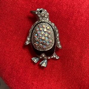 Sparkling AB rhinestone Penguin Brooch signed D